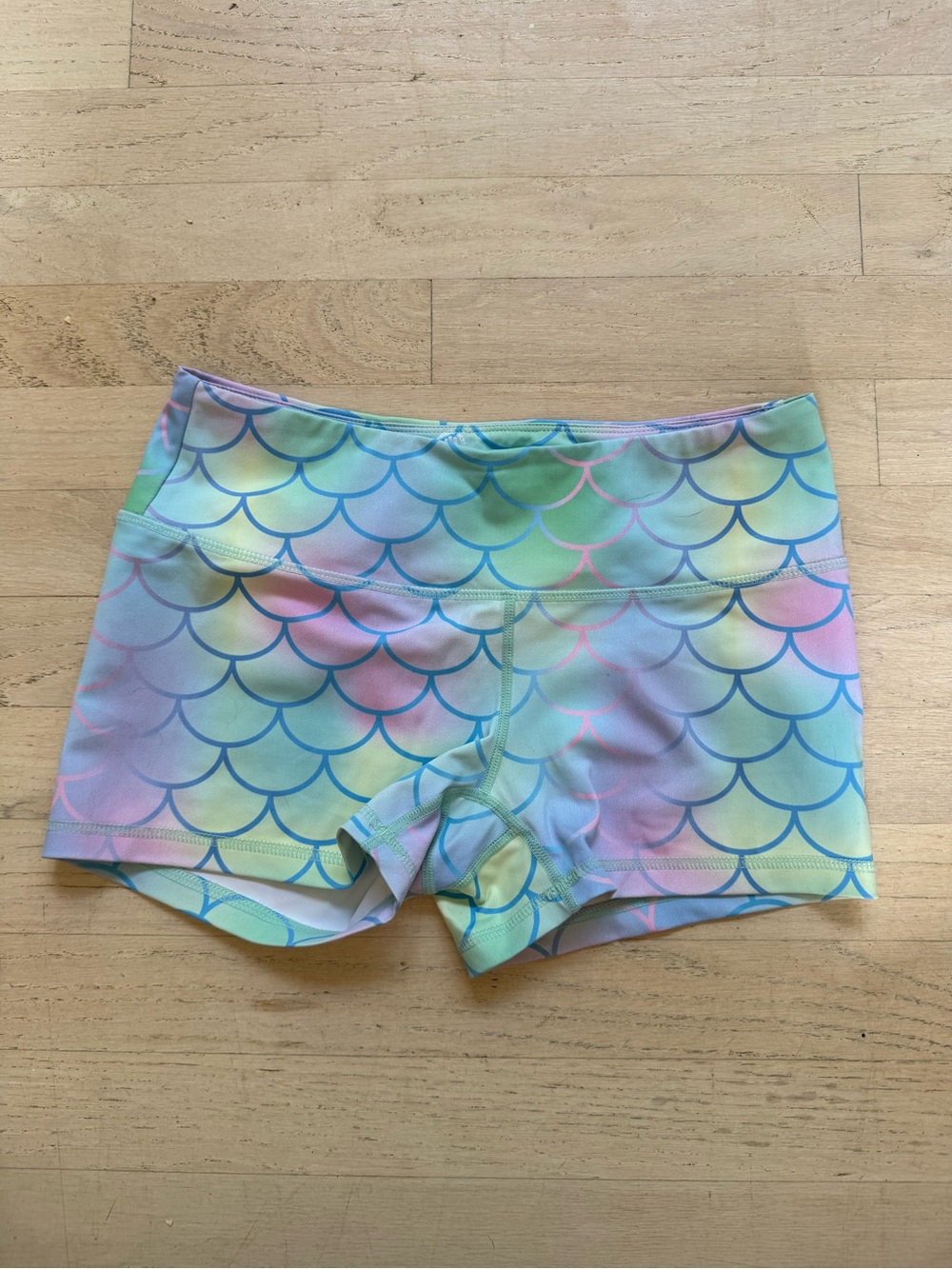 Feed Me Fight Me Pastel Mermaid-Scale Athletic Shorts - Mint, Pink, Blue